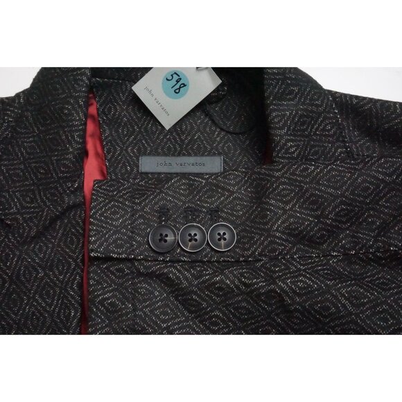 John Varvatos Maddox Soft Resort Black Geometric Sport Coat Jacket 38 Brand New